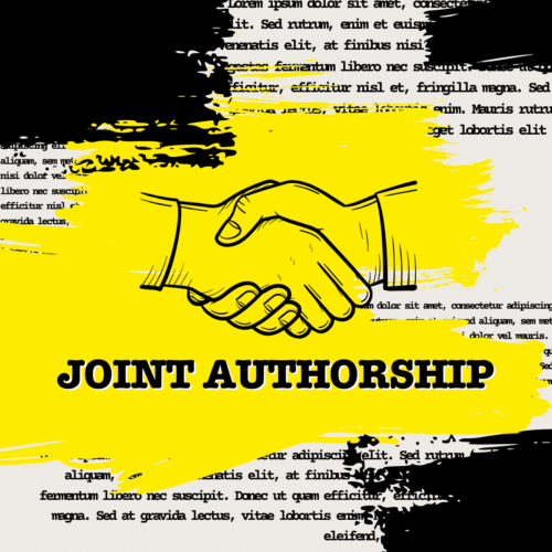 artwork of hands shaking with title "Joint Authorship"