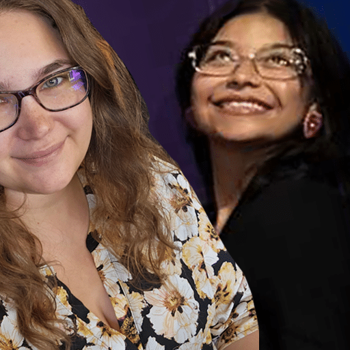 composite photo of woman with long medium brown hair and woman with long dark hair