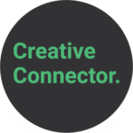 Black circle with green text reading Creative Connector