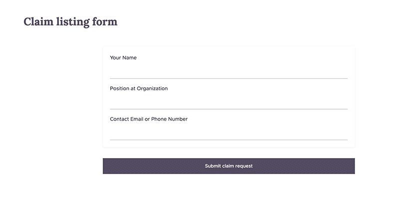screenshot of basic claim form